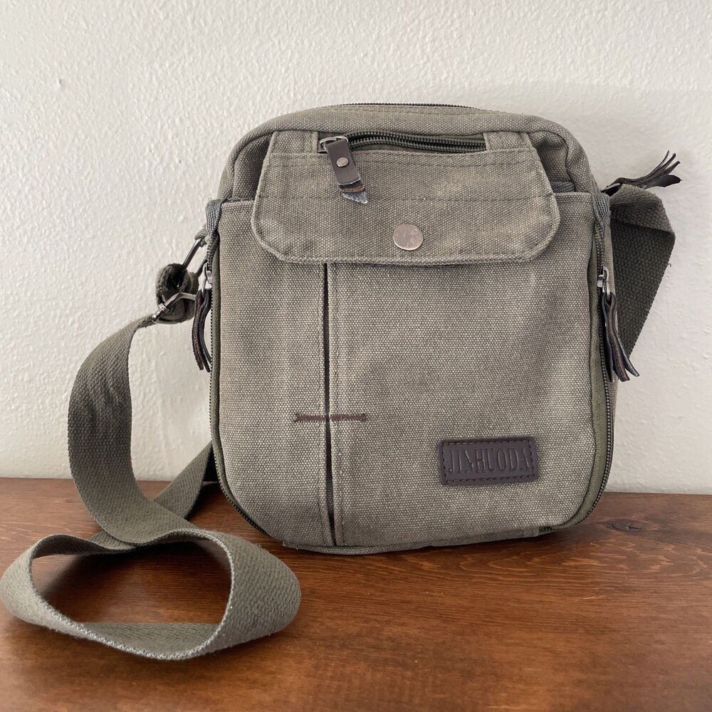 JINHUODA Green sling‎ Utility crossbody bag Canvas Pockets Travel Hiking Unisex